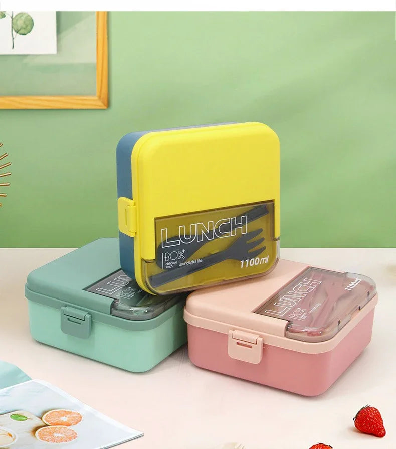 1100ML/1800ML 2 layer Compartment Lunch Box For Kids With Fork and Spoon Microwave Bento Boxes Portable Food Storage Container