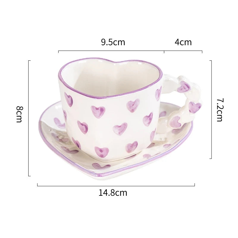 Novelty Hand Painted Coffee Tea Cup Saucer Creative Pink Love Heart Cup Ceramics Milk Cups Porcelain Coffee Cups Tableware Mug - Gabriel