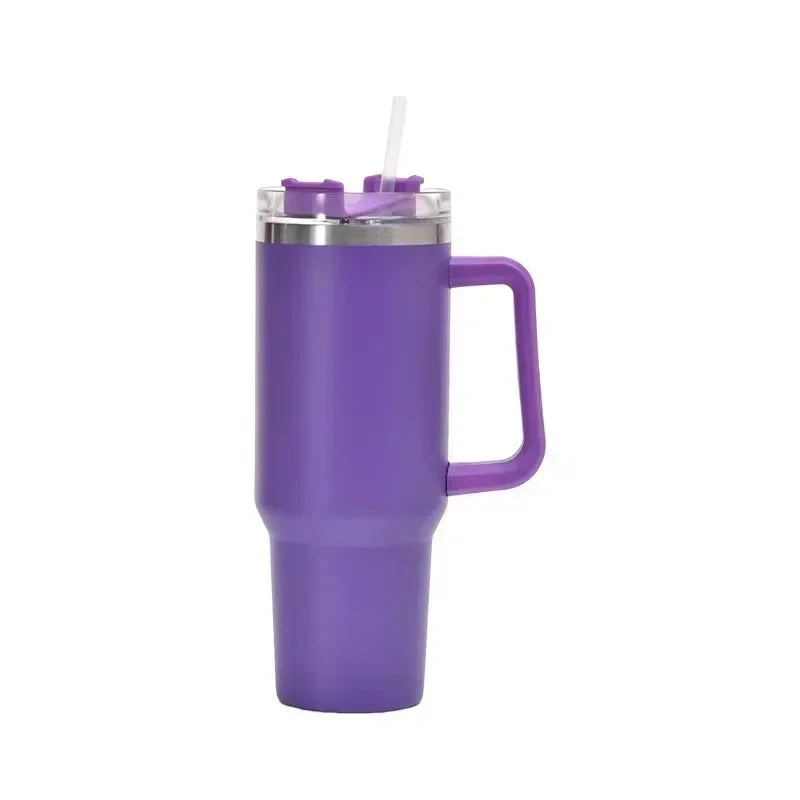 40oz Edelstahl-Wasserflasche mit Griffdeckel Stroh Vakuum-Thermosbecher Auto Kaffeebecher personalisierter Becher