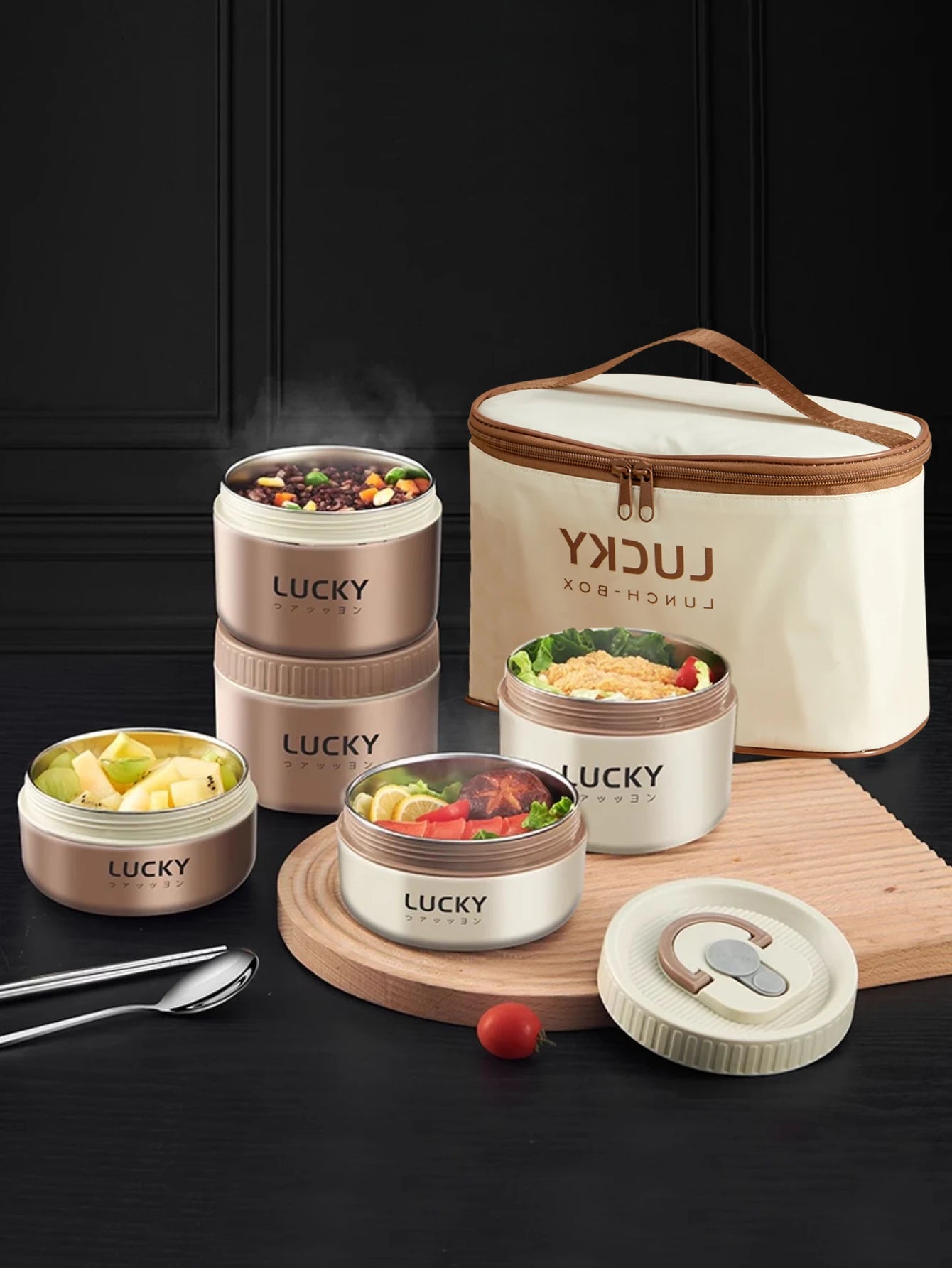 WORTHBUY Lunchbox aus 304 Edelstahl, tragbar, auslaufsicher, für Studenten, mikrowellengeeignet, isolierte Bento-Box mit Griff