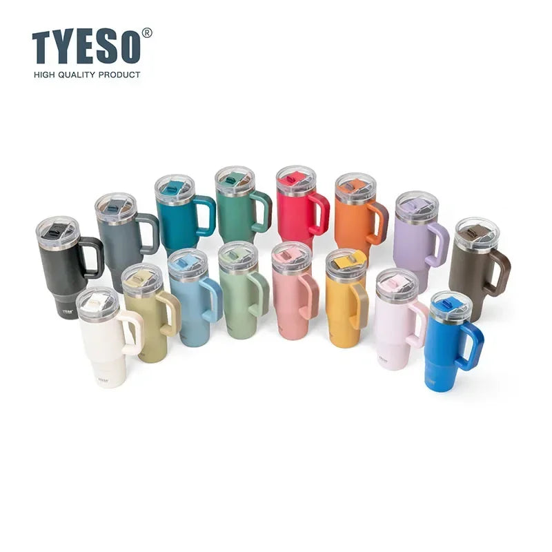 Tyeso 900/1200ML Tumbler Bottle Stainless Steel Car Mug With Handle Straw Thermal Iced Travel Vacuum Insulated Coffee Hot Cup - Gabriel