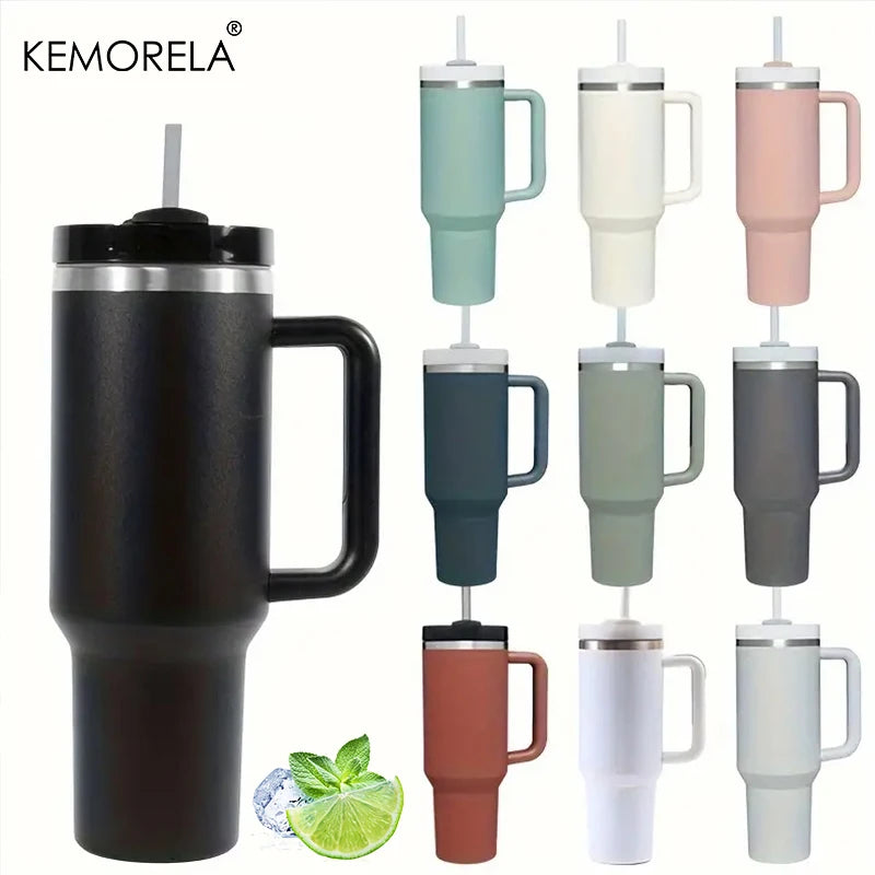 KEMORELA Tumbler With Handle Lid Straw Stainless Steel Water Bottle 887/1182ML Vacuum Thermos Cup Travel Car Coffee Mug - Gabriel