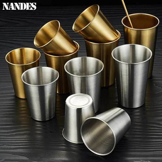 Stainless Steel Metal Cup Beer Cups Household Office Bar Wine Glass Coffee Tumbler Travel Camping Mugs Tea Mug Set Outdoor - Gabriel