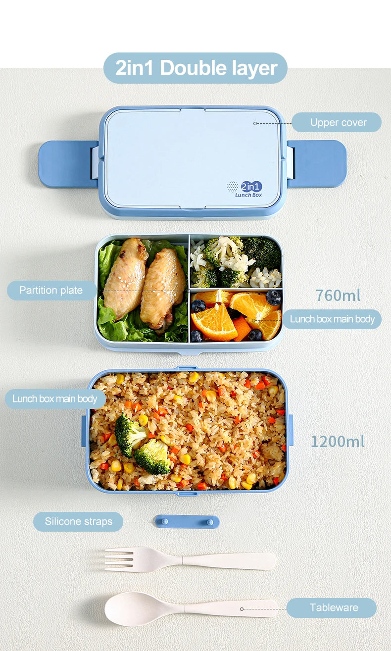 METKA Picknick-Lunchbox Magic 3-in-1, doppellagig, mikrowellengeeignet, Bento-Box, Frischhaltebehälter, Lunchboxen für Schulkinder