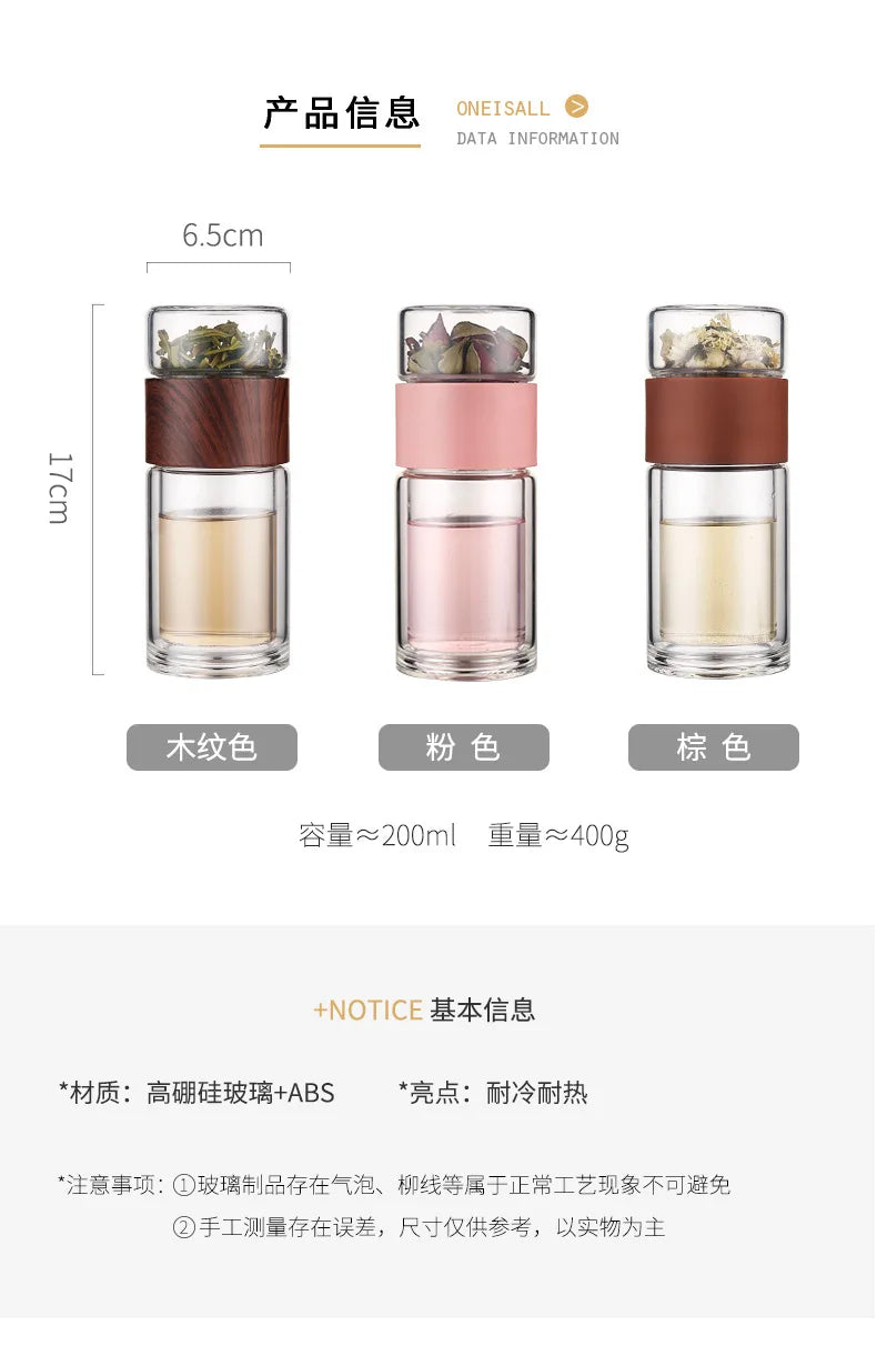 High Quality Double Glass Water Bottle With Case Tea Drink Bottle Infuser Tumbler Drinkware Waterbottle Eco-Friendly