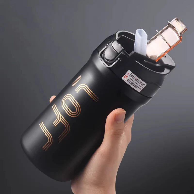 Portable Coffee Cup 316 Stainless Steel Cold Water Hot Water Straw Student Cup Cycling/Outdoor Sports/Travel Leakproof Cup