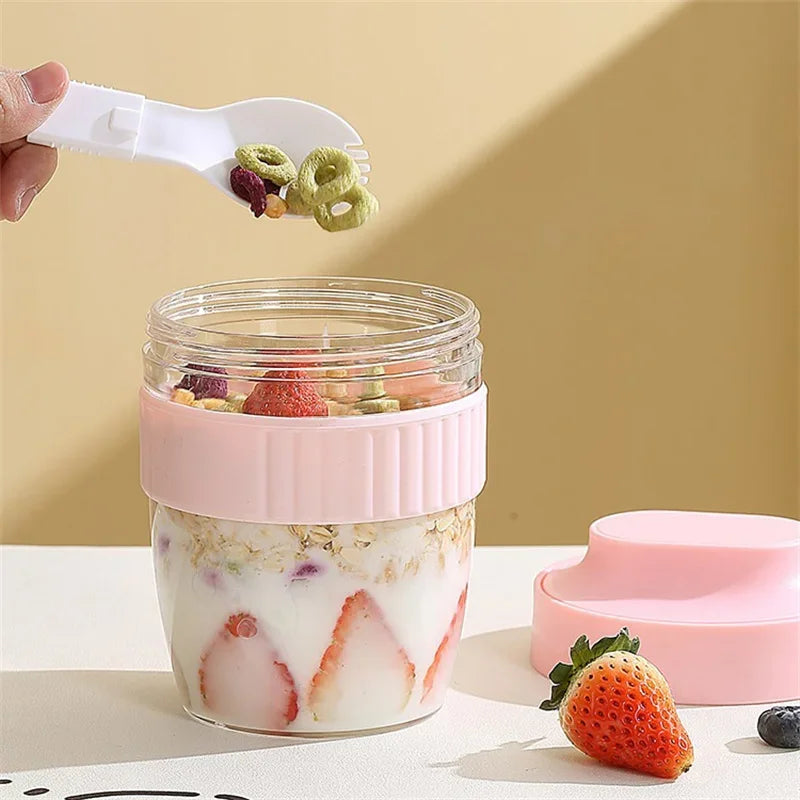 480/570ml Breakfast Cup Portable Oatmeal Cereal Nut Yogurt Salad Cup With Spoon Picnic Lunch Box Students Food Storage Container - Gabriel