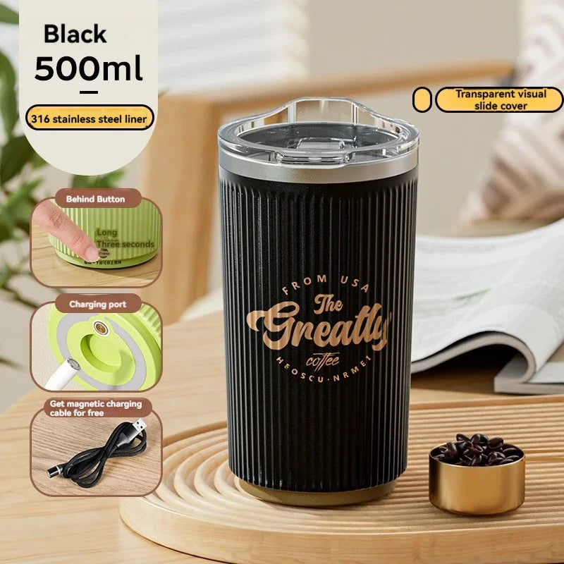 500MLWater Bottle Coffee Cup Stainless Steel Vacuum Flasks Tumbler Smart Automatic Stirring Cup Portable Outdoor Office Business