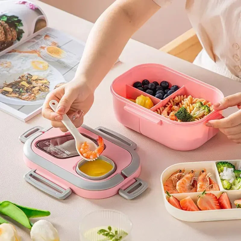 Portable Lunch Box Compartment Wheat Straw Bento Carrying Handle Box Reusable Tableware Containers Meal Snack Food Containers 라면