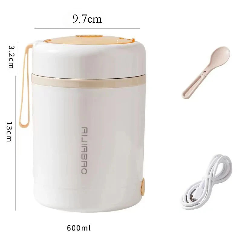 600ML USB Electric Heating Lunch Box Portable Picnic Milk Drink  Food Heater Stainless Steel Food Warmer Container 5V 12V 24V