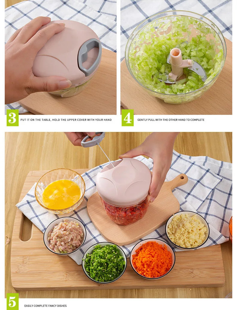 1pc Pink/Blue 500ML/900ML Household Kitchen Garlic Chopper Mashed Hand Pulled Meat Grinder Multifunctional Vegetable