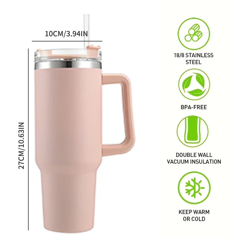 40oz Tumbler Vacuum Insulated Thermos Custom Travel Cup Stainless Steel Water Bottle Coffee Mugs With Handle Outdoor Drinkware - Gabriel