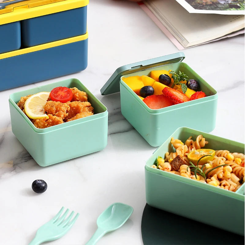 Plastic Compartmentalized Lunch Box Can Be Microwave Heated Office Worker Lunch Box with Double Compartmentalized Tableware