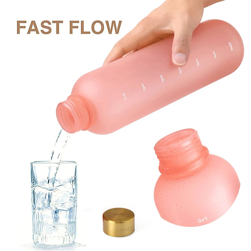 1-Liter-Flasche mit Zeitmarkierung, 32 oz, motivierend, wiederverwendbar, für Fitness, Sport im Freien, Reisen, auslaufsicher, BPA-frei, mattierter Kunststoff