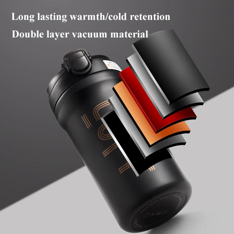 Portable Coffee Cup 316 Stainless Steel Cold Water Hot Water Straw Student Cup Cycling/Outdoor Sports/Travel Leakproof Cup