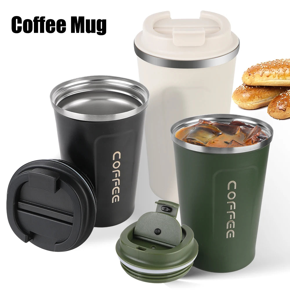 Thermo Cafe Car Thermos Mug for Tea Water Coffee Leak_Proof Travel Thermo Cup Coffee Mug 380/510ML Double Stainless Steel