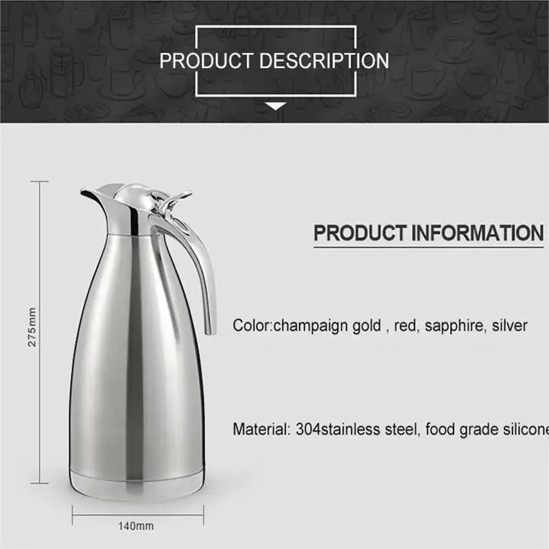 1.5L 2L Large Double Layer Stainless Steel Thermos Bottle Home Bar Thermal Flask Kettle Tea Coffee Hot Water Jug Insulation Pot