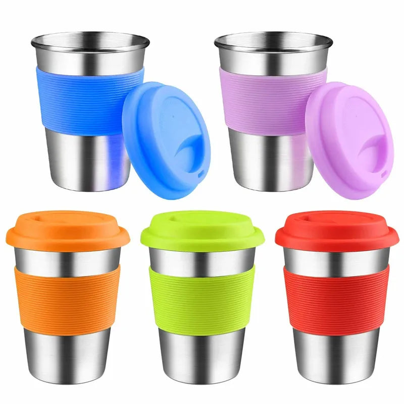 304 Stainless Steel Coffee Cup with Silicone Lids Portable Water Drinks Tea Milk Beer Mug Anti-Scald Travel Drinkware 350ML - Gabriel