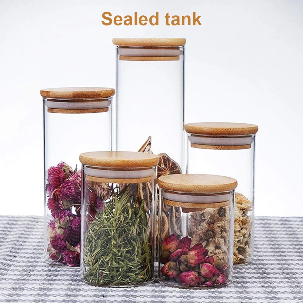 5pc 950ml 550ml Food Storage sealing jar Clear Glass Jar With Bamboo Lid Airtight Can Sealed Canister Food Storage Container