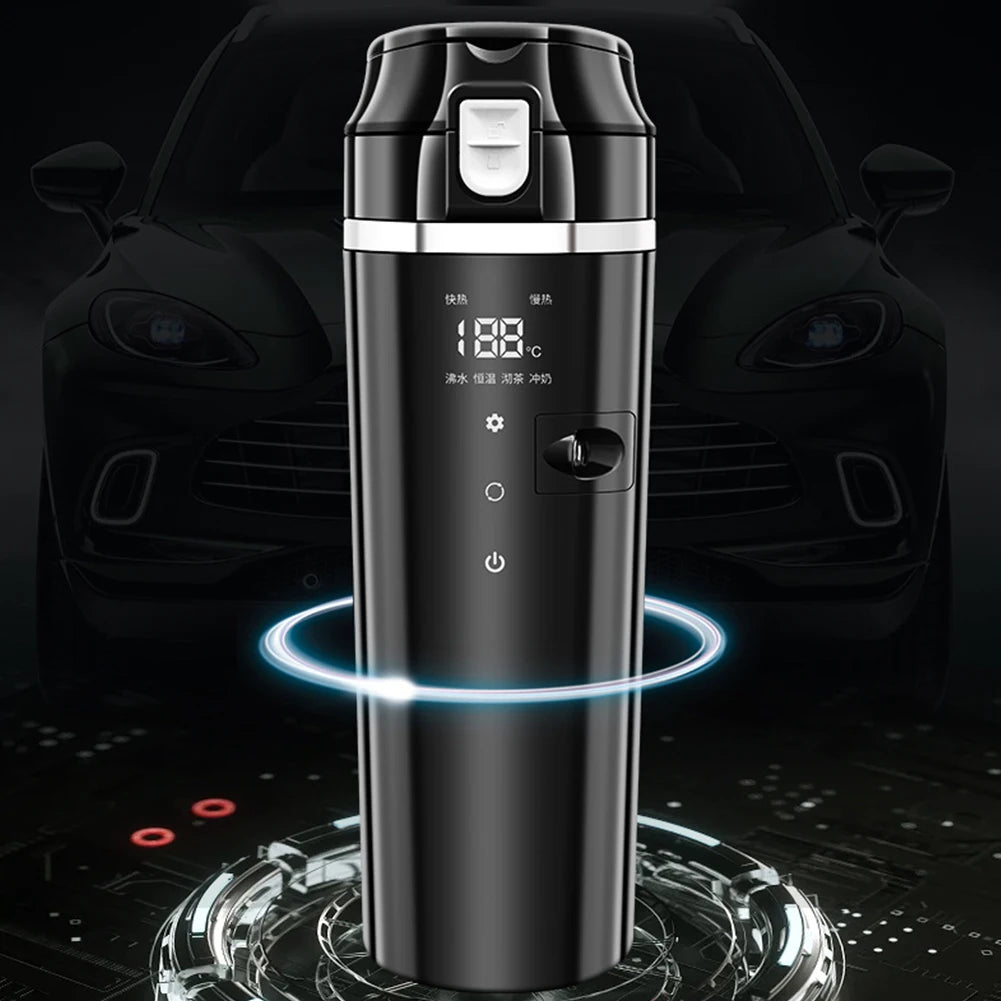 12V/24V Car Heating Cup Digital LCD Display Electric Kettle Stainless Steel Car Heated Smart Mug 500ML Coffee Milk Heated Kettle