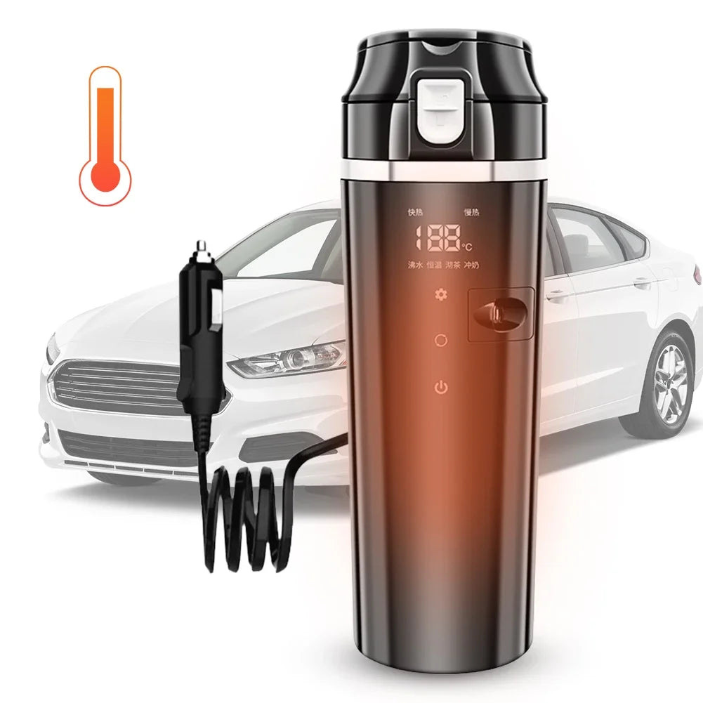 12V/24V Car Heating Cup Digital LCD Display Electric Kettle Stainless Steel Car Heated Smart Mug 500ML Coffee Milk Heated Kettle