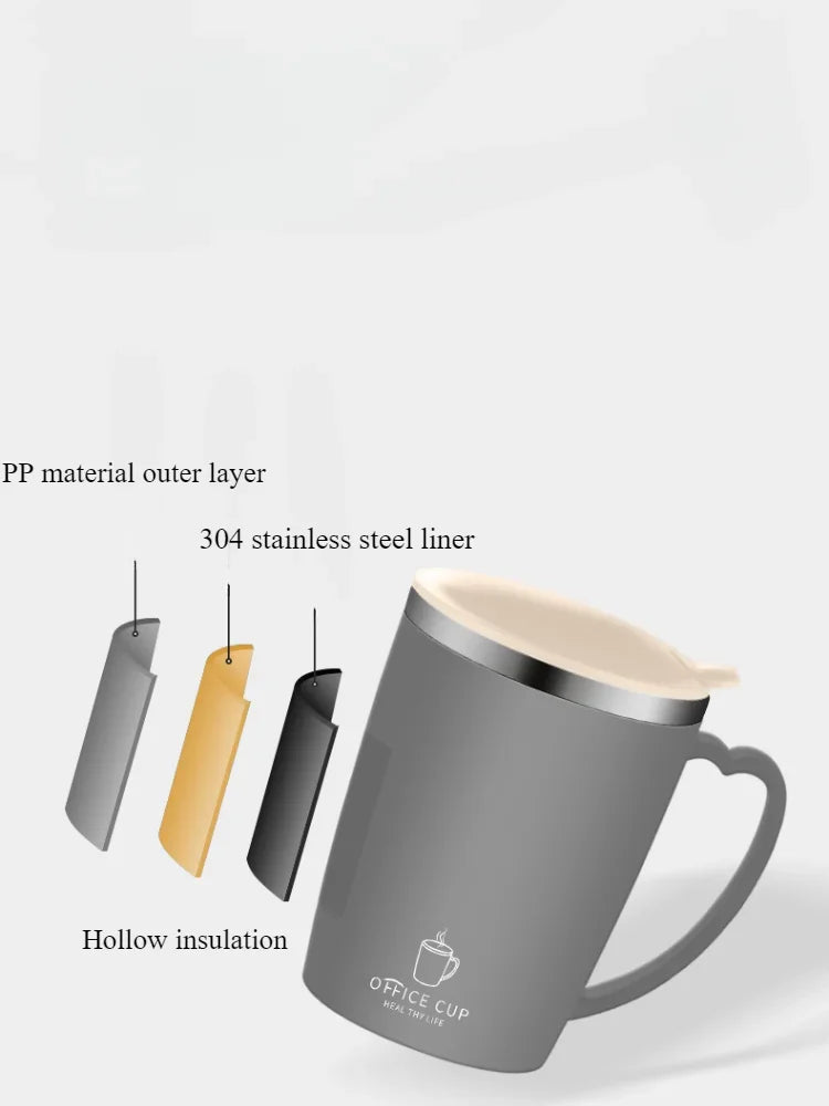 350ml Thermal Coffee Cup Double Wall Stainless Steel Heat Insulated Coffee Milk Mug with Handle and Lid Travel Drinking Tumbler