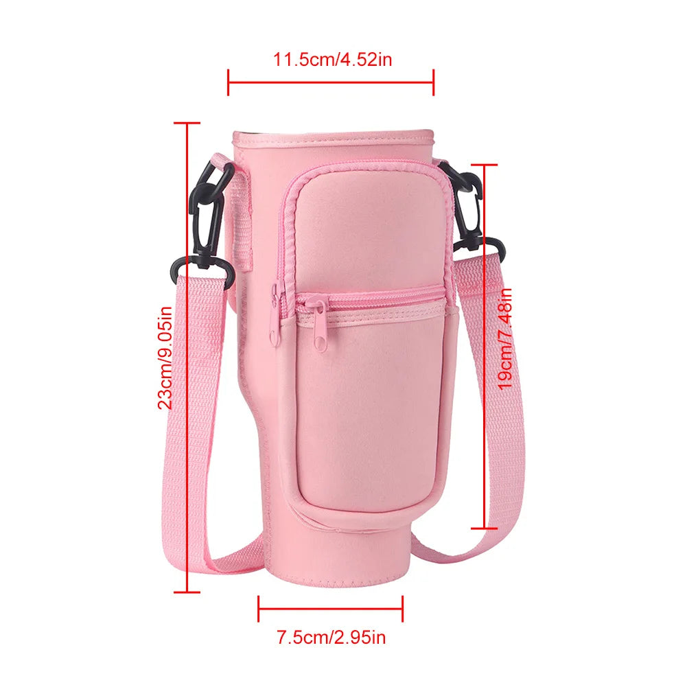 Portable Water Bottle Carrier Bag with Phone Pocket for Stanley 40oz Tumbler with Handle Neoprene Water Bottle Holder Pouch