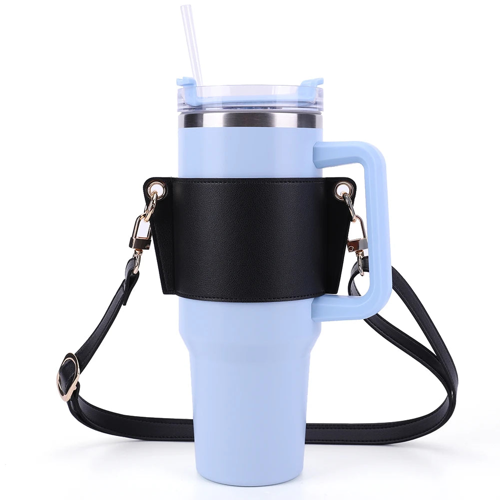 PU Water Bottle Carrier Bag Travel Essential Water Bottle Sling Bag with Adjustable Shoulder Strap for Stanley Cup Accessories