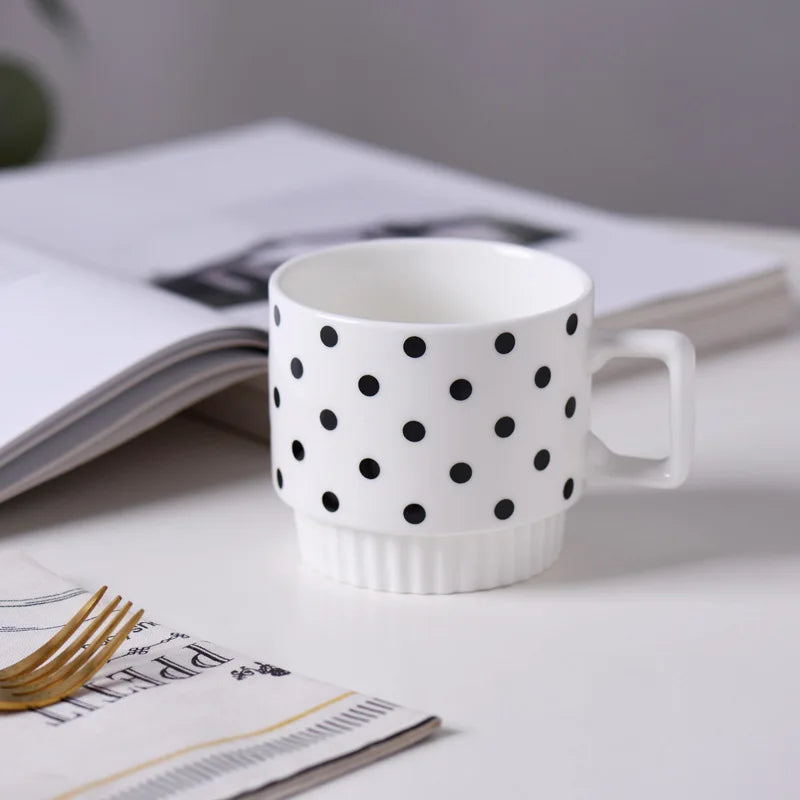 1PCS Nordic Simple Style Black And White Ceramic Mug Creative Polka Dot Striped Coffee Tea Cup Stackable Office Water Cup - Gabriel