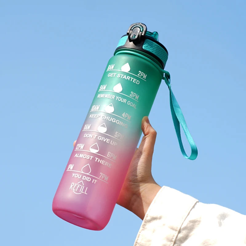 1L Water bottle 12 colors Leak Proof with Time Mark Drink and Straw Motivational Drinking Sports Water Bottle for Outdoor Hiking