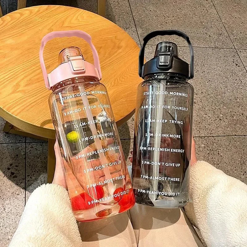 2L Large Water Bottle Portable Plastic Straw Travel Bottle Sports Fitness Cup High Value Big Cup Adult Universal Water Bottle