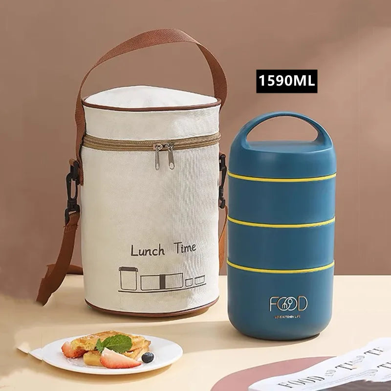 1590ml Large Capacity Stainless Steel 304 Lunch Box Leak-Proof Multilayer Thermal Bento Box Adult Student Soup Food Container