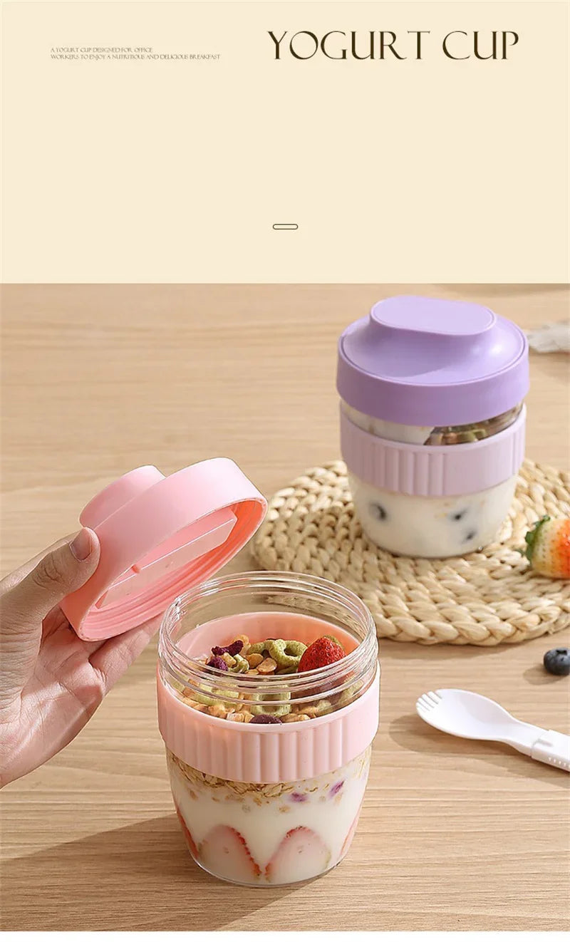 480/570ml Breakfast Cup Portable Oatmeal Cereal Nut Yogurt Salad Cup With Spoon Picnic Lunch Box Students Food Storage Container - Gabriel