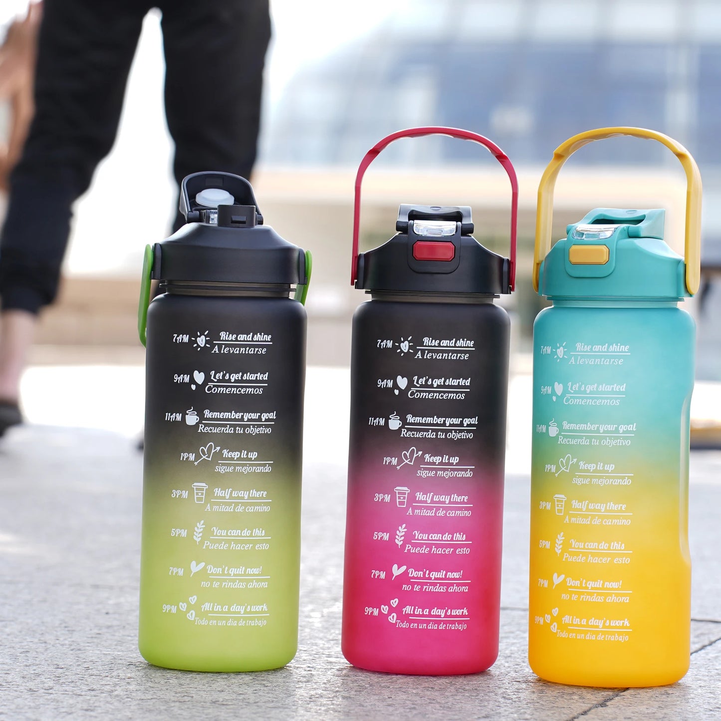 2L Gradient Color Water Bottle Lightweight Plastic Sports Cup with Straw for Hiking and Fitness outdoor