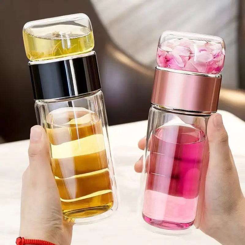 Tea Water Bottle High Borosilicate Glass Double Layer Tea Water Cup Infuser Tumbler Drinkware Water Bottle With Tea Filter