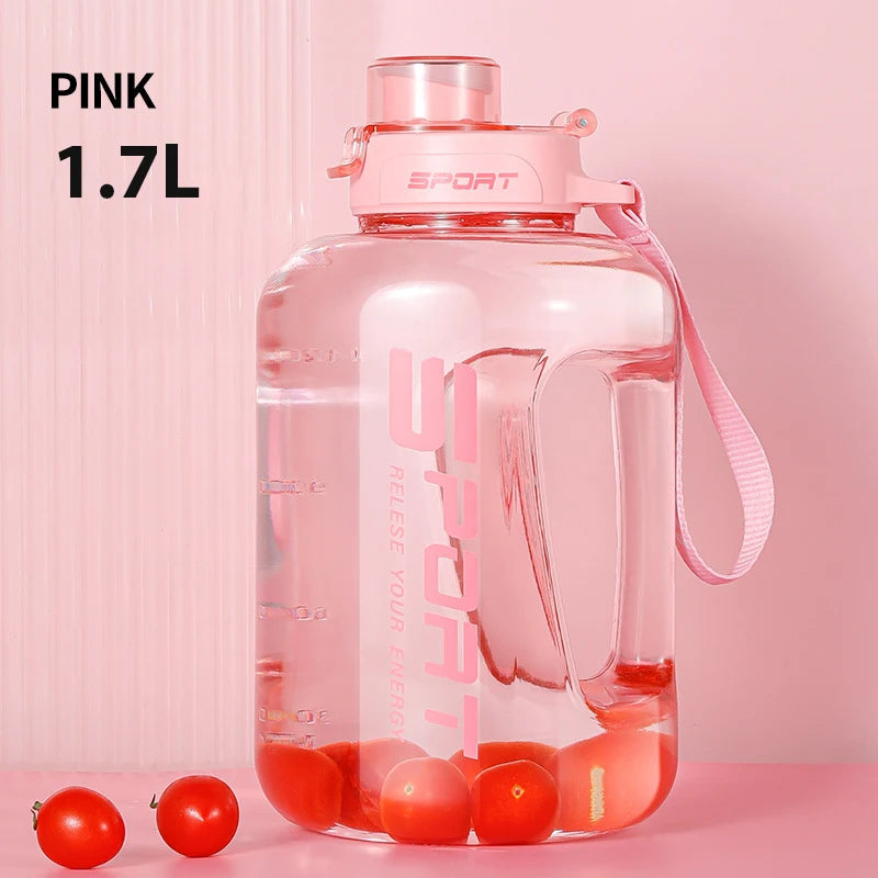 1.2L/1.7L/2.5L Large Capacity Water Bottle Big Belly Cup Sports Water Bottle Ton Ton Bucket Student Portable Plastic Space Cup