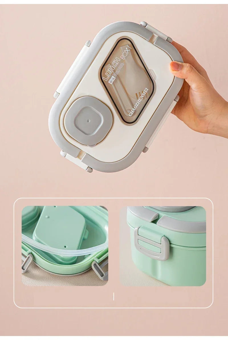 Portable Lunch Box Compartment Wheat Straw Bento Carrying Handle Box Reusable Tableware Containers Meal Snack Food Containers 라면