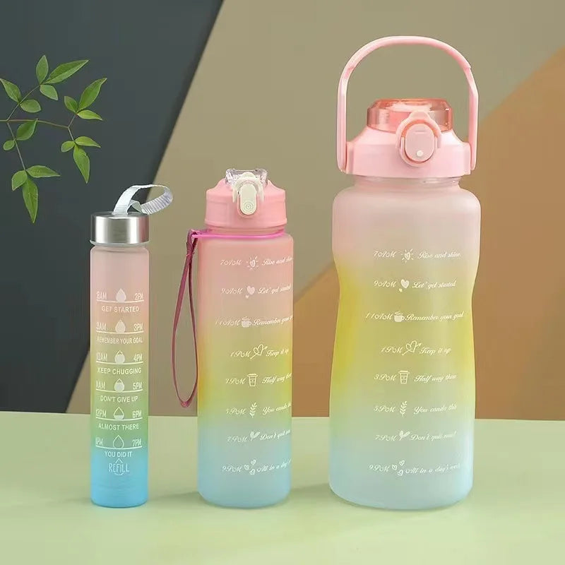 3PCS Sports Water Bottle Gradient Color Plastic Water Cup Large Capacity Portable Gym Fitness Jugs Outdoor Drinking Kettle