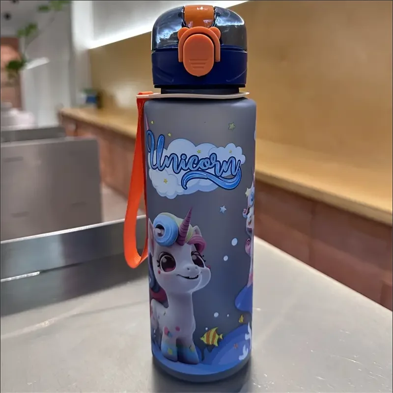 Isolierte Wasserflasche mit kosmischem Astronauten-Motiv, 700 ml, auslaufsicherer Klappdeckel, Tragegurt, tragbar, bezaubernder Aktivitätsbecher, BPA-frei