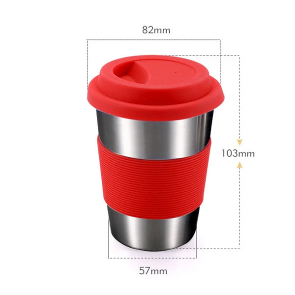 304 Stainless Steel Coffee Cup with Silicone Lids Portable Water Drinks Tea Milk Beer Mug Anti-Scald Travel Drinkware 350ML - Gabriel