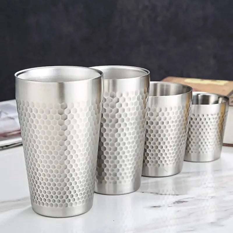 Hammered Texture Double-Wall Beer Cups Stainless Steel Anti-scalding Cold Water Drinks Cup Keep Cold Anti-fall Milk Mugs - Gabriel