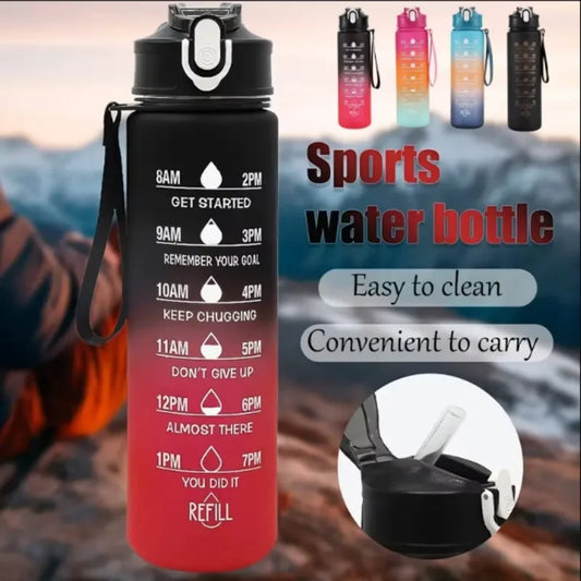 Sport-Wasserflasche mit Strohhalm zur Zeitmessung, auslaufsicherer Klappdeckel zum einfachen Tragen, ideal für Outdoor-Abenteuer