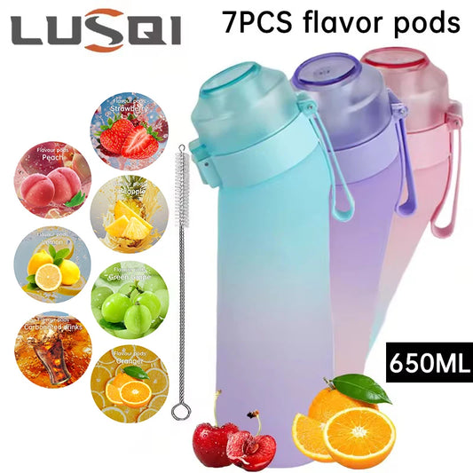 LUSQI 650ml Water bottle Frosted Gradient High Appearance General Anti-fallv With 7 Flavor Rings And 1 Straw-Brush For Outdoor