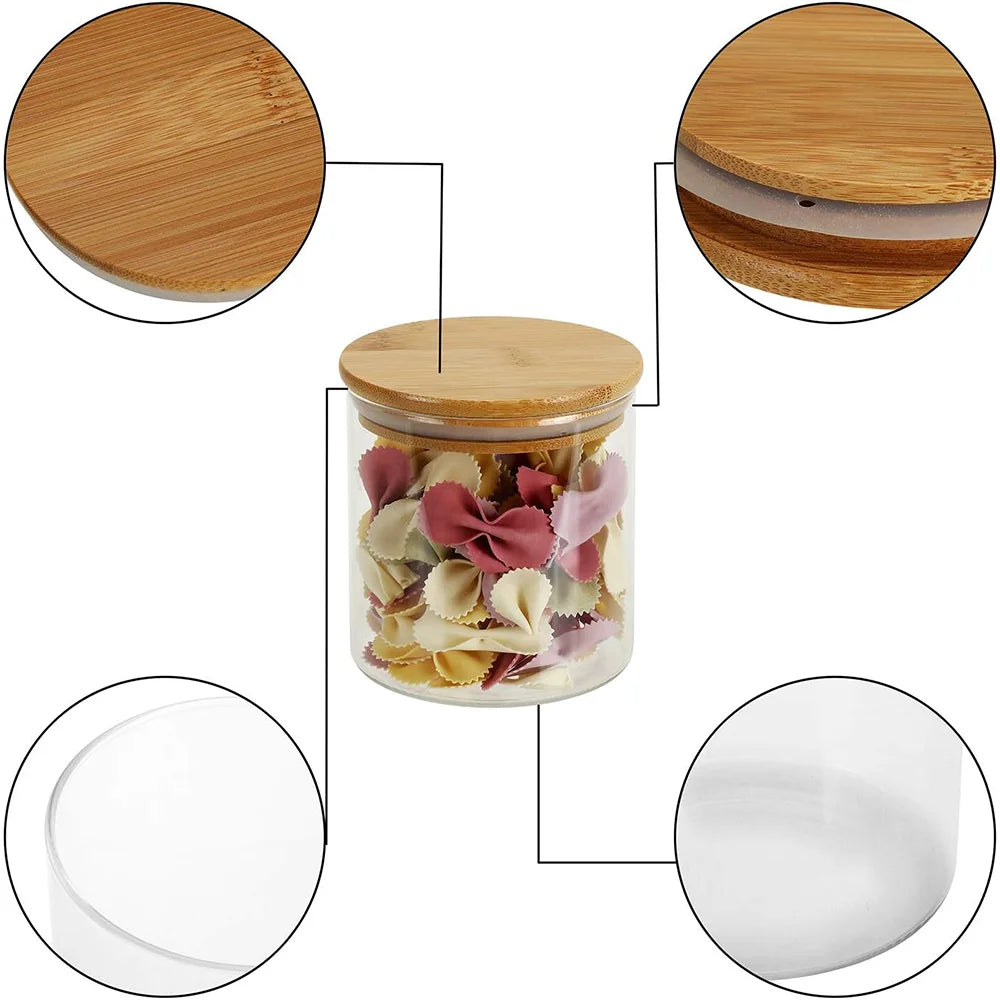 5pc 950ml 550ml Food Storage sealing jar Clear Glass Jar With Bamboo Lid Airtight Can Sealed Canister Food Storage Container