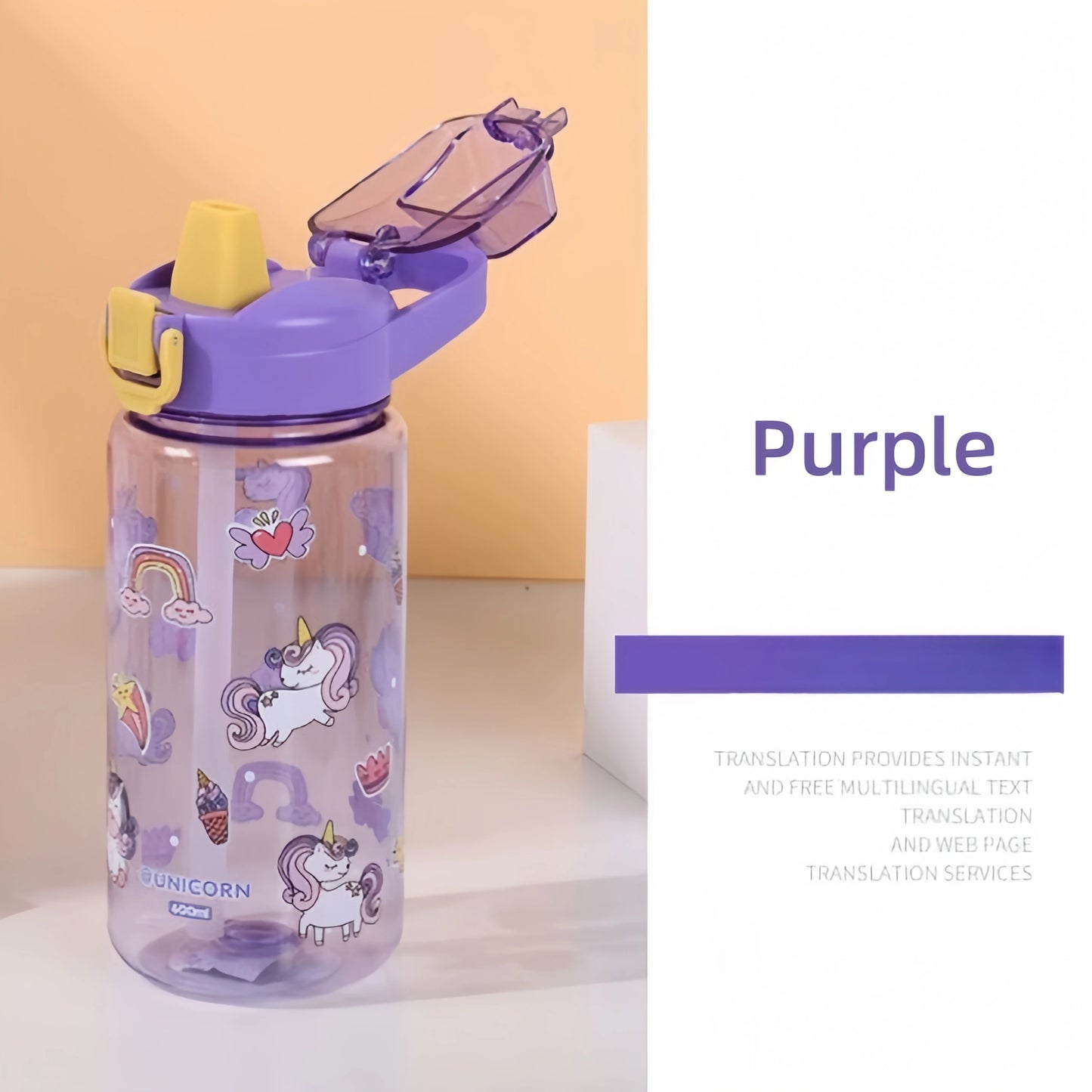 600ml Kids Cartoon Animal Water Bottle Portable Safety Lock Cute Straw Cup Leak-proof Drinking Jug For Outdoor Camping Travel