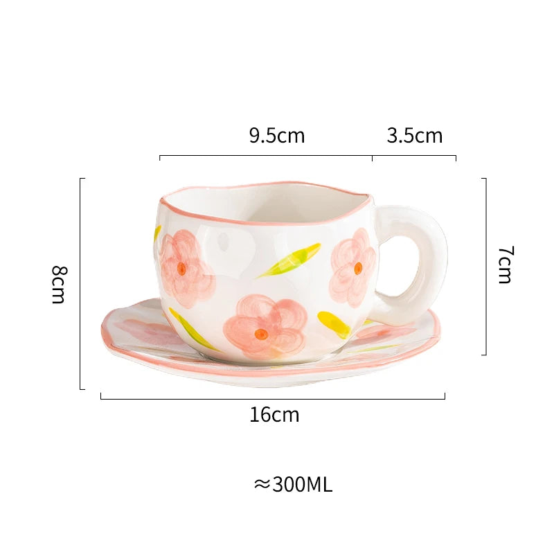 Creative Ceramic mug Hand-painted Flower Clouds Coffee Cup with Saucer Irregular Handmade Cup Breakfast Milk Tea Cups Gift Set - Gabriel