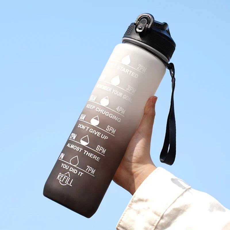 1L Water bottle 12 colors Leak Proof with Time Mark Drink and Straw Motivational Drinking Sports Water Bottle for Outdoor Hiking