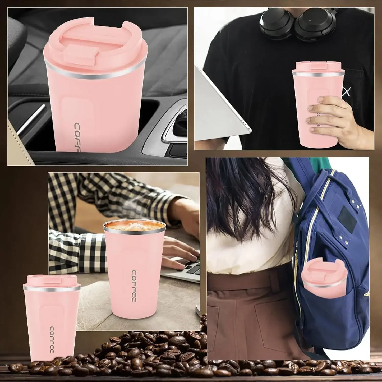 380/510 ml Rosa Edelstahl Thermobecher Thermo für Kaffee Wasserflasche Auslaufsicheres Reise-Trinkgeschirr Reise-Thermobecher