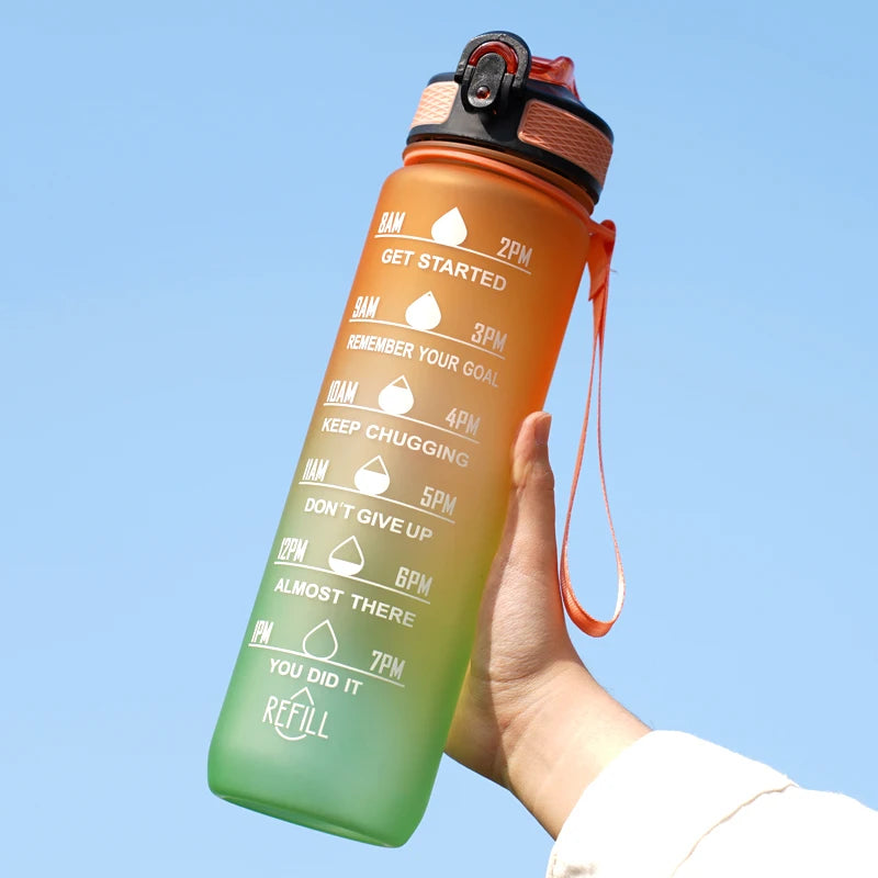 1L Water bottle 12 colors Leak Proof with Time Mark Drink and Straw Motivational Drinking Sports Water Bottle for Outdoor Hiking