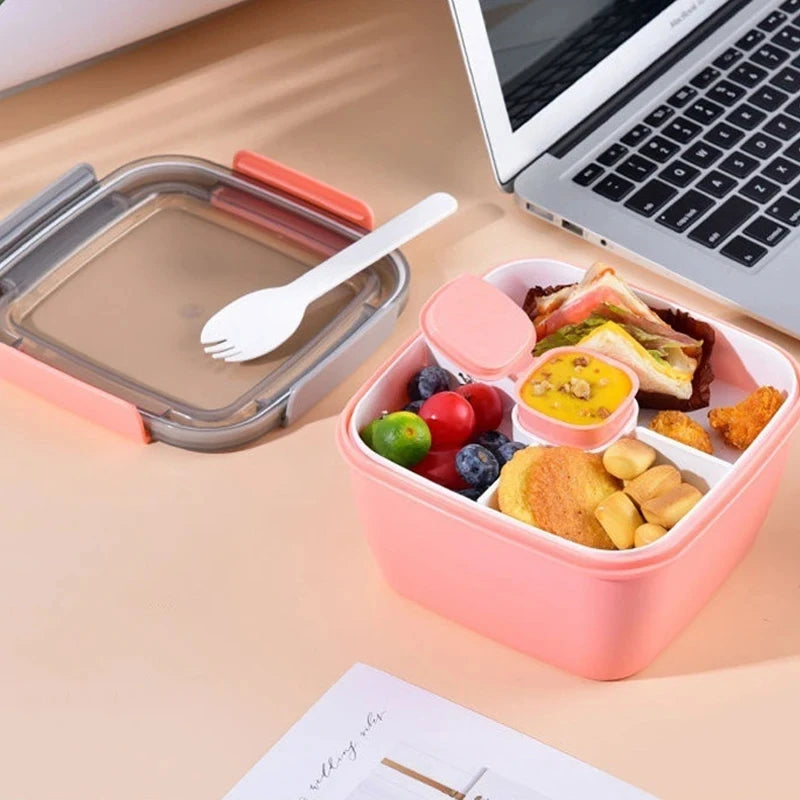 1100ml/1500ml Portable Lunch Box Container 2 Layer Grid Salad Bowl Bento Boxes Salad Bowls Lunch Box Lunch Container for Food